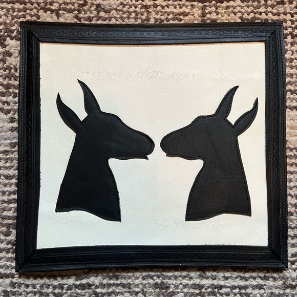 Vintage Long Hollow Leather Art Wall Hanging Picture Handmade - Picture 1 of 6